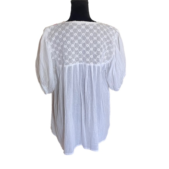 Bohemian shortsleeve white embroidered pheasant pullover festival top size large - Picture 8 of 13